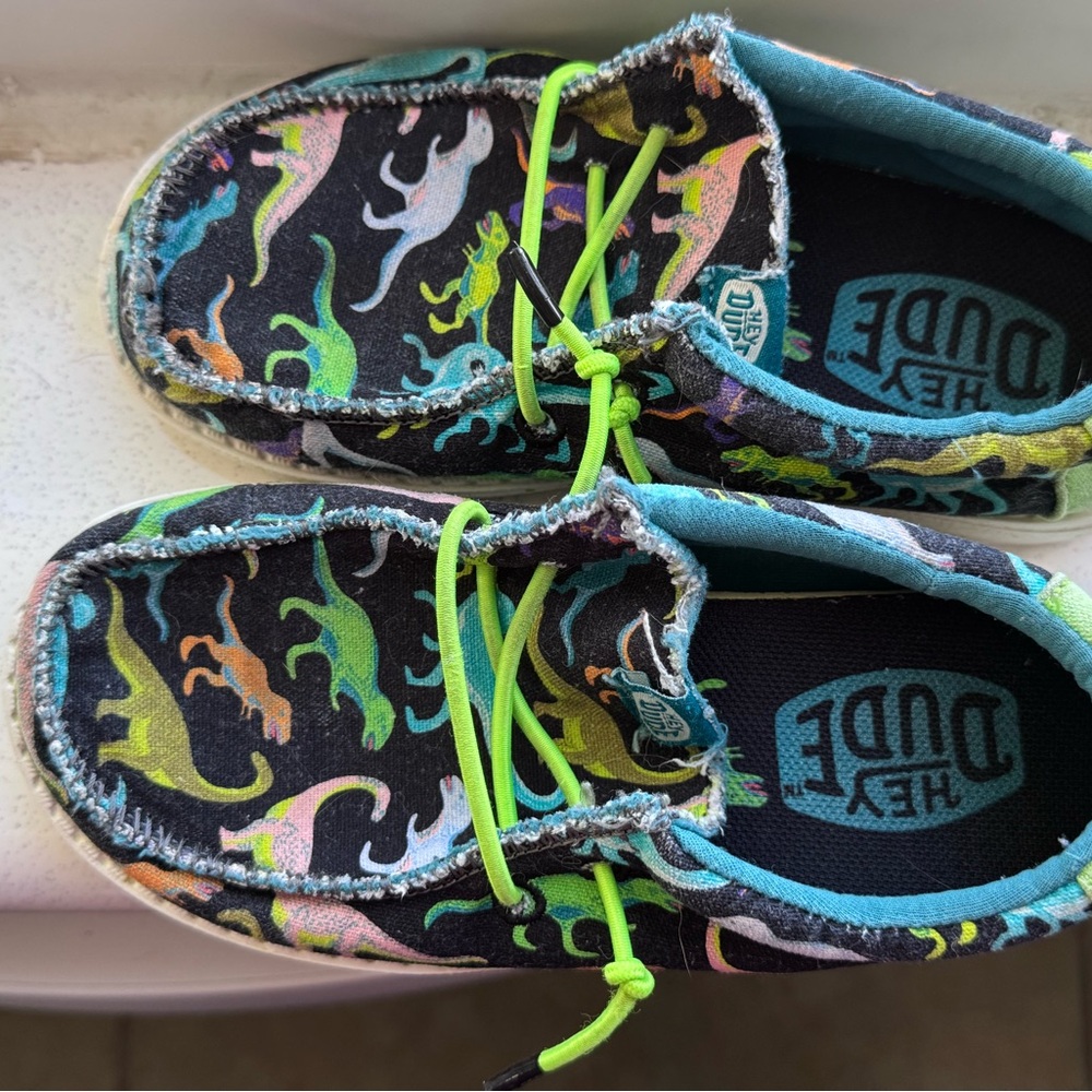 Hey Dude Kids Sneakers with Dinosaur Print - Black and Green